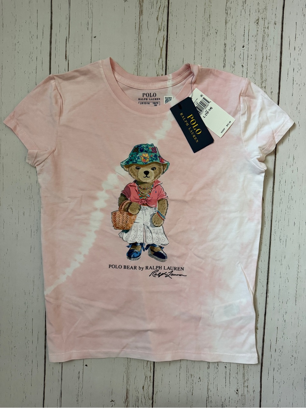 Polo by Ralph Lauren Girls' Light Pink Tie-Dye Polo Bear Tee